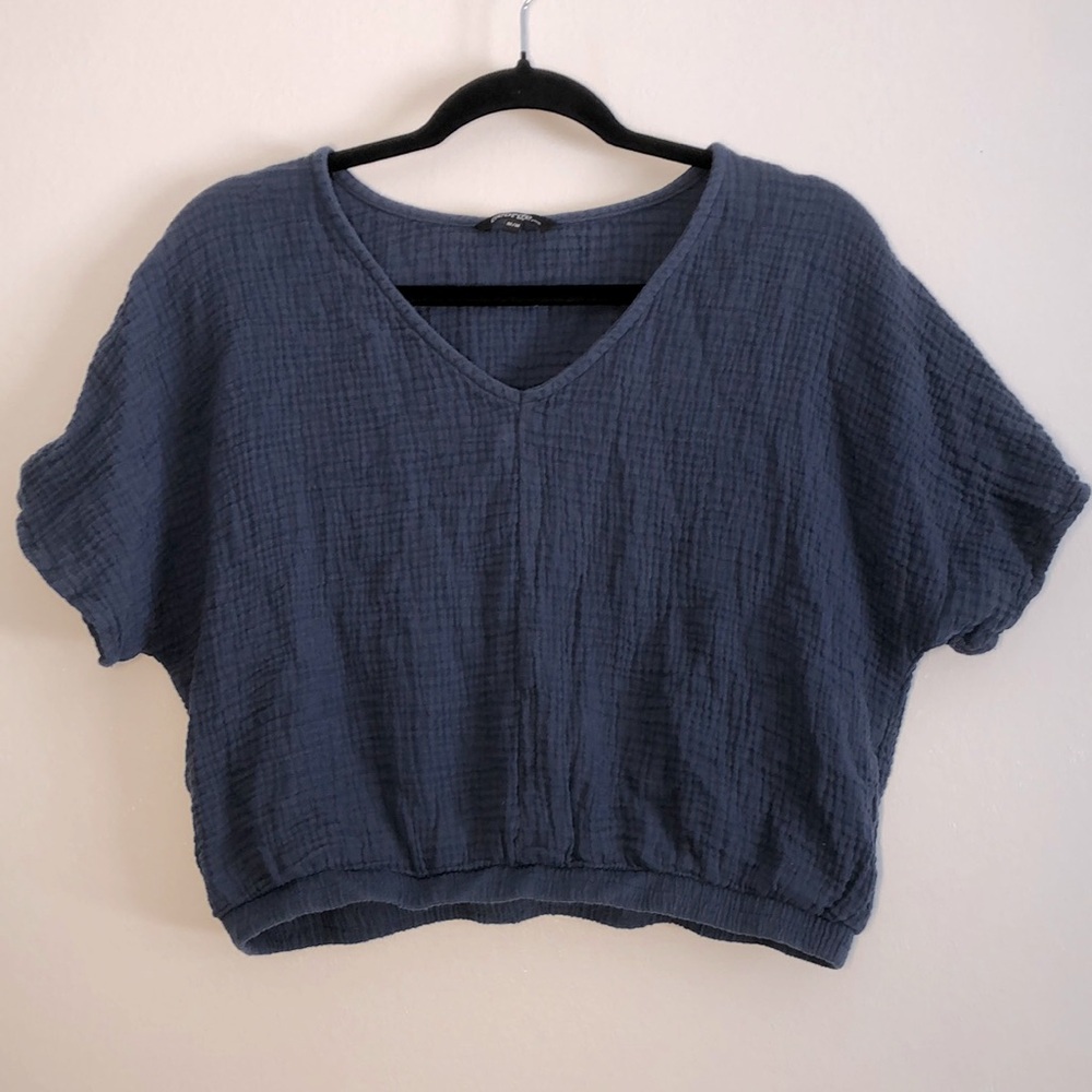 George Cropped Blue Tee Shirt Womens Size M 100% Cotton Cottagecore Peasant